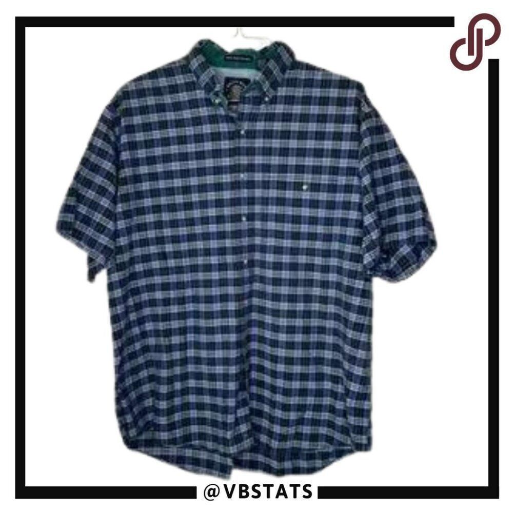 Salty Dog XL Short Sleeve White Water Chambray Blue‎ / Green Plaid Shirt